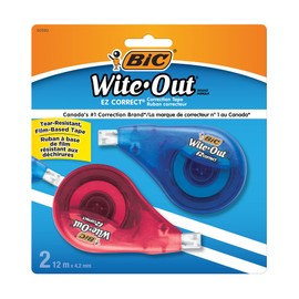 BIC Wite-Out Brand EZ Correct Correction Tape, 39.3 Feet, 2-Count Pack of white Correction Tape, Fast, Clean and Easy to Use Tear-Resistant Tape Office or School Supplies