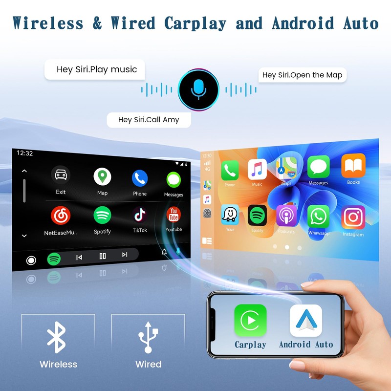 Roinvou [Motorized] Single Din Touchscreen Car Stereo with Wireless Carplay