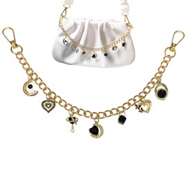 FengFaer Bag Charm Chain,Elegant Black Zircon Handbag Chain - 32 Inch Alloy Purse Strap for Women, Modern Minimalist Bag Accessory (Black zircon)