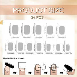 GlamRays Medium Square Press on Nails White French Tip False Nails Gold Sparkling False Nails with Heart Design Valentine's Day Glue Nail Shiny Pack of 24