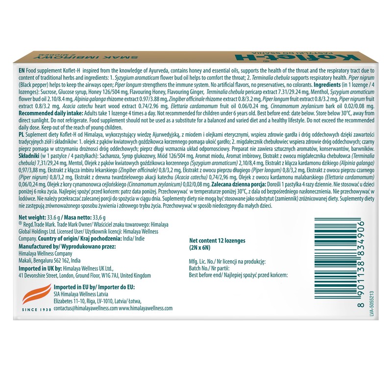 Himalaya Himalaya Herbal Healthcare Koflet-H Lozenges Fortified with Honey Ginger