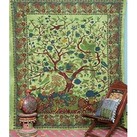 Popular Handicrafts Tapestry Wall Hanging Hippie Psychedelic Bohemian Hippy Intricate Floral Design Indian Tapestries Bedspread 84 x 90 Inches (215cm x 230cm) Red Yellow