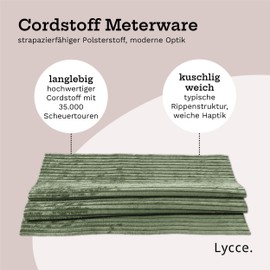 Lycce Corduroy Fabric Sold by the Metre | 35,000 Abrasion Cycles | Animal Friendly & Scratch Resistant | 1 Running Metre x 1.40 m Wide Upholstery Fabric for Furniture, Cushion Covers and Other DIY