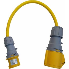 110V Industrial Adaptor Lead 16 Amp plug to 32 Amp socket with 2.5mm² 3 core Arctic grade Yellow cable, Change Over Lead, (0.5M)
