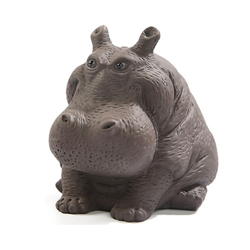 Hippo Figurine Purple Clay Ceramic Tea Pet Sculpture Hippo Statue