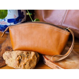 BAWAKO Premium Cosmetic Bag Make-Up Bag Made of High-Quality Genuine Leather, Chic Pencil Case Small Pencil Case for Women and Girls, brown, elegan