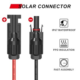 1 Pair 10FT Solar Panel Extension Cable 10AWG Solar Panel Connecter Wires with Female and Male Waterproof connectors for Car,Boat,RV, Outdoors charging,Photovoltaic Systems(Black 10FT+RED 10FT)