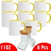 Mugsie 8 Pcs 11 oz YELLOW Inner Handle Blank Sublimation