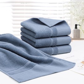 PiccoCasa Hand Towels for Bathroom Set of 4, 100% Combed Cotton 600 GSM Face Towels, 34 x 74cm Bathroom Towels Highly Absorbent for Kitchen - Hotel & Spa Quality Hand Towel Set Steel Blue