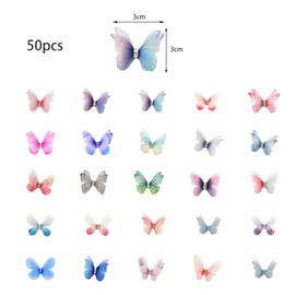 Pack of 50 3D Butterflies Colour Gradient Organza Fabric with Rhinestones Double Layer Translucent Chiffon Butterfly for DIY Jewellery Crafts Necklace Hair Clip Decoration Jewellery Clothing