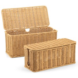 2Pack Large Cable Management Box, Handwoven Imitation Rattan Cord Organizer Wire Hider Box, Desk Cord Management to Hide Cords and Power Strips