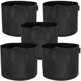 FiveSeasonStuff 5 Gallon Grow Bags Upgraded Heavy Duty Handles, 5 Pack Reusable Breathable Planters