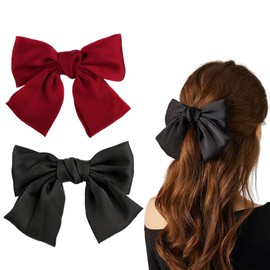 Samcos Bowknot Hair Ornament, Ribbon, Hairpin Book, 2 Pieces, Large, Black + Red, Cute, Elegant, Parent-child Set, Bite Accessory, All Year Round Entrance Ceremonies, Weddings, Graduations, Dates