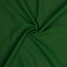 VmG-Store Double Gauze Muslin Fabric Oeko-Tex + GOTS Certified Plain Sold by the Metre Over 40 Colours 100% Cotton (042 I Dark Green, 100 x 135 cm)