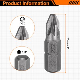 HARFINGTON 5pcs PZ2 Screwdriver Bit 1/4" Hex Shank 25mm/1" Length Magnetic Phillips Slotted Hex Bits S2 Steel Screw Driver Bit Industrial Grade Electric Hexagon Drill Bits