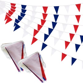 100 Feet Red Dark Blue & White Pennant Banner Flags String Hanging Red Dark Blue & White DIY Triangle Bunting Flags,Party Decorations for Grand Opening,Party Events,60 Pcs