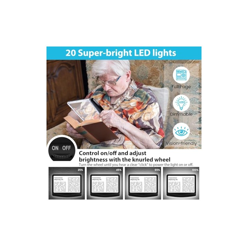 Rechargeable 5X Magnifying Glass for Reading, Large Bright Full Page