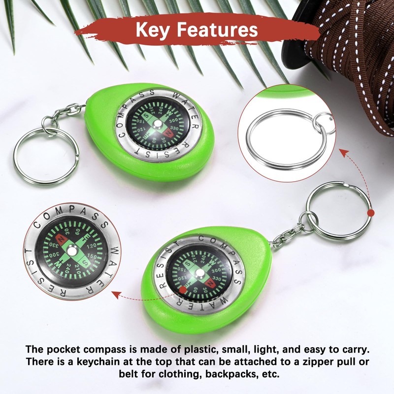 TIXIPEM Keychain Compass [18PCS] - Survival Pocket Mini Compass Bulk