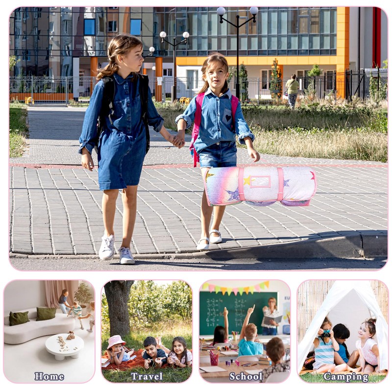 Toddler Nap Mat with Removable Pillow and Blanket, Soft Kids