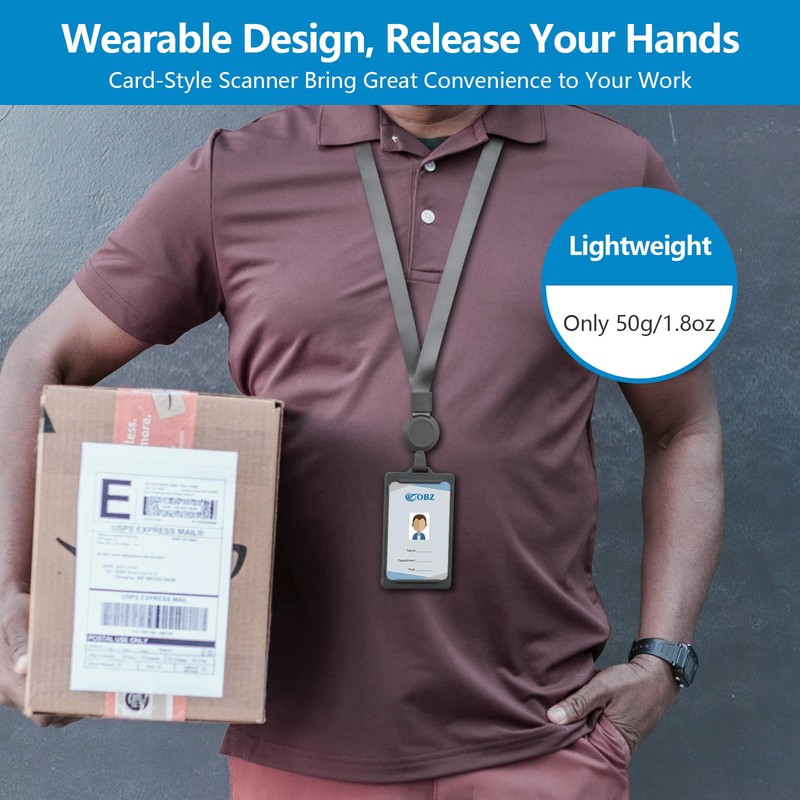 OBZ Portable Bluetooth Barcode Scanner, Wearable Card Style Bluetooth &