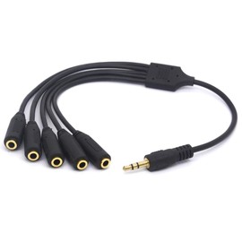 PIIHUSW 3.5mm Headset Splitter, 5 Way 1/8" 1 Male to 5 Female TRS Stereo Jack Audio Extension Cable Cord