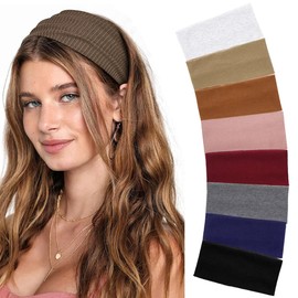 QISANKEE Headbands for Women, 8 Pack Wide Stretchy Non Slip Head Bands for Women's Hair, Workout Headbands, Thick Fabric Hair Bands, Boho Turban Head Wraps, Hair Accessories, Running Yoga Gym Fashion Headbands