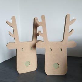 Mourne Wood X2 Reindeer Heads Made from Quality MDF | Easy to Paint & Decorate | Free-Standing Christmas Decor | 29cm Tall x 19cm Wide