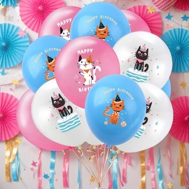 25 Pcs Cat Balloons Birthday Party Latex Balloons，12Inch Cute Cartoon Kitten Print Balloons，Cat Theme Birthday Party Decorations Supplies