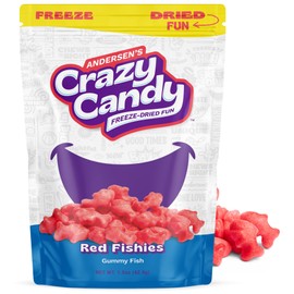 Freeze Dried Swedish Fish-Style Candy, Crazy Candy Red Fishies - Cherry Flavor Crunchy, Light, Airy Texture Fish Shaped Treats, Resealable Bag