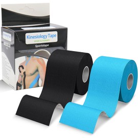 ZSMJAER Kinesiotapes, 2 Kinesiology Tape Rolls, 5 m x 5 cm, Sports Tape for Muscles, for Knee, Shoulder and Elbow, Waterproof and Elastic for Sports (Blue/Black)