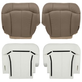 NLQR Driver and Passenger Side Bottom Replacement Seat Covers Tan 522 & Seat Foam Cushions Compatible with Chevy Silverado Avalanche GMC Sierra 1999-2002