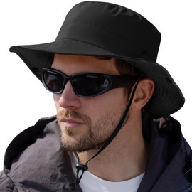 CHATSZ Unisex Sun Hat, for Women Men, UV Protection UPF 50+, Waterproof Packable Wide Brim Bucket Boonie Sunhat, for Fishing Hiking Gardening Beach Safari - Black