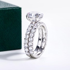 Bo.Dream 5A CZ Wedding Set Platinum Plated 925 Sterling Silver Oval Cut 3ct Engagement Rings for Women (Size 7)