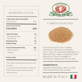 Rustichella d'Abruzzo Farro Couscous - 500g Stone Ground Whole Farro - Nutty Flavor & Chewy Texture - Award-Winning Pasta - Easy to Cook