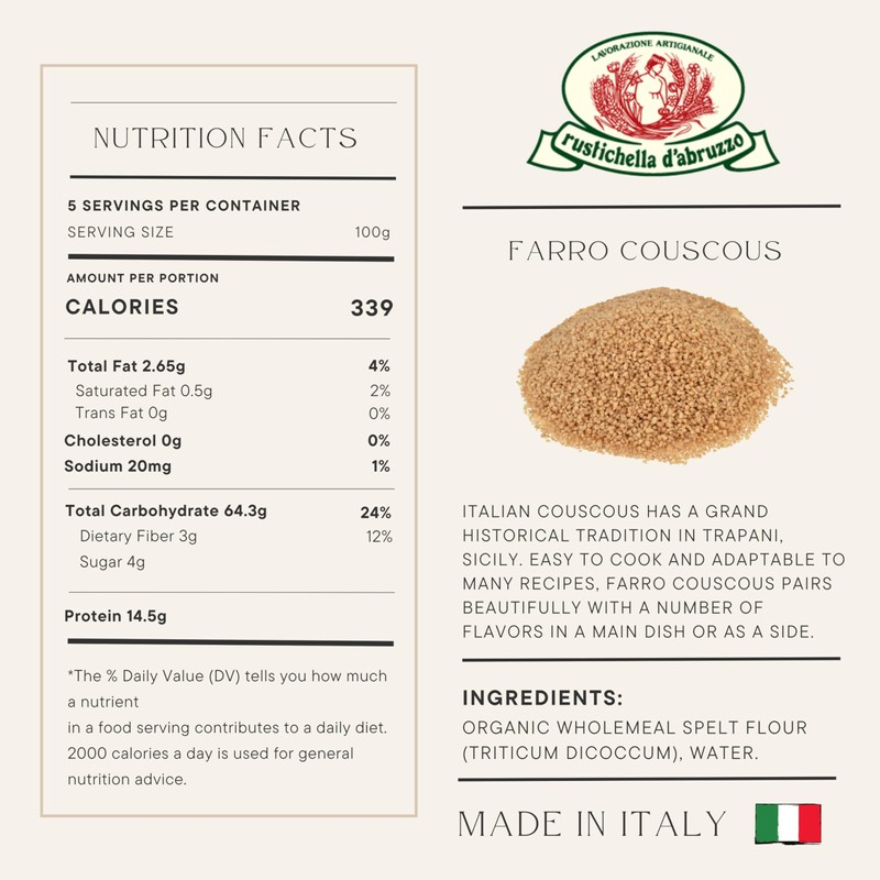 Rustichella d'Abruzzo Farro Couscous - 500g Stone Ground Whole Farro