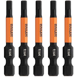 Hex 9/64" Impact Driver Bit - Railer Allen Wrench Drill Hex Bits. 1/4 Quick Release S2 Steel 2 inch 9/64" Hex Bits. (5 Pack)