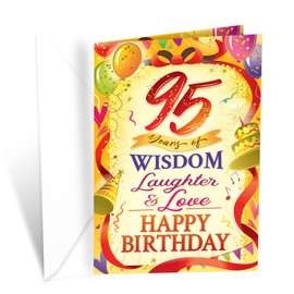 Prime Greetings 95th Birthday Card, Made in America, Eco-Friendly, Thick Card Stock with Premium Envelope 5in x 7.75in, Packaged in Protective Mailer