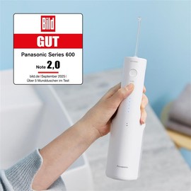 Panasonic Series 600 Ultrasonic Oral Irrigator EW-DJ67-W303, Dental Irrigator, Cordless Oral Irrigator, 200 ml, IPX7, 2 Ultrasonic Nozzles, 1 Orthodontic & 1 Tongue Cleaning Nozzle, 5 Water Pressure Levels, White