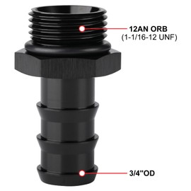 Podavelle 12AN -12 ORB Male to 3/4 Hose Barb Straight Fitting Adapter Aluminum Black