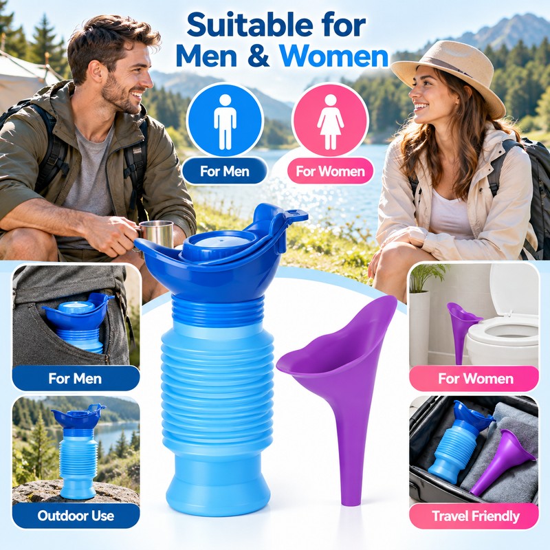 Portable Urinal Bottle 2 Pack for Travel – 750ml Shrinkable