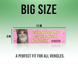 Exploited by Capitalism But Still Cute Pink Sticker, Funny Bumper Sticker for Car Truck, Waterproof UV-Resistant Sticker Size 3x11inches