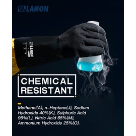 LANON 3 Pairs Nitrile Chemical Resistant Gloves, Reusable Heavy-Duty Rubber Gloves with MicroFoam Textured Palm, Acid, Alkali and Oil Protection, Black, XXL