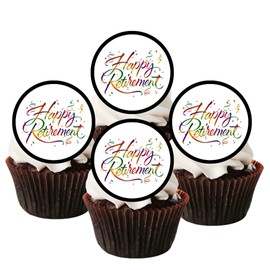 Happy Retirement Edible Cupcake Toppers – Colorful Celebration Designs for Retirement Parties & Milestone Celebrations (UNCUT, Pack of 12 x 5cm Discs)
