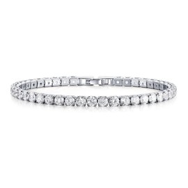 Quizzhe Dainty Rhinestone Tennis Bracelets Sparkly White Gold Plated CZ Bracelet Trendy Diamond Classic Cuff Bracelets Square Rhinestone Cuban Party Wedding Christmas Jewelry Gift for Women, 6.7