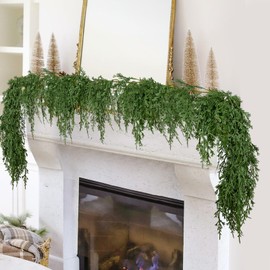 FAJUNZH 1PCS-9FT Artificial Christmas Garland with Dragon Juniper Leaves, Festive Holiday Decor for TV Cabinet, Fireplace, Indoor & Outdoor Winter Celebration, Handmade Christmas Garland