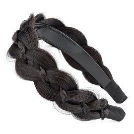 Gledola Wide Braided Headband with Teeth Synthetic Hair Plaited Headband High Elasticity Braids Hair Band Hairpiece for Girls Women (Brunette Brown, Wide)