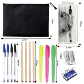 FDRJKN 20-Piece Pencil Case with Stationery Included, School Stationery Set for Students Aged 10-18, Secondary School Stationerys Set for Office, Home