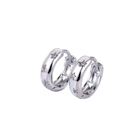 CZ Star Chunky Hoop Earrings 925 Sterling Silver for Women Girls Cubic Zirconia Crystal Hollow Stars Small Round Huggie Hoops Hinged Cartilage Earrings, Sterling Silver, Cubic Zirconia