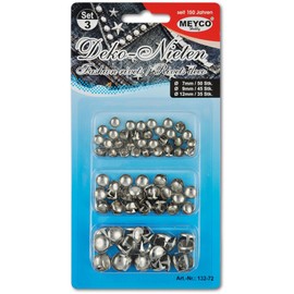 Meyco Rivets Round Silver Approx. 130 Pieces Assorted Diameter 7 mm 9 mm 12 mm