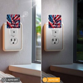 Jahiona LED Night Light Lamp with Smart Sensor Dusk to Dawn Sensor,Patriotic American Flag Stars Stripes Bold Strokes Splashes Red White Blue Night Light Daylight White,0.5W Plug-into Wall for Adults